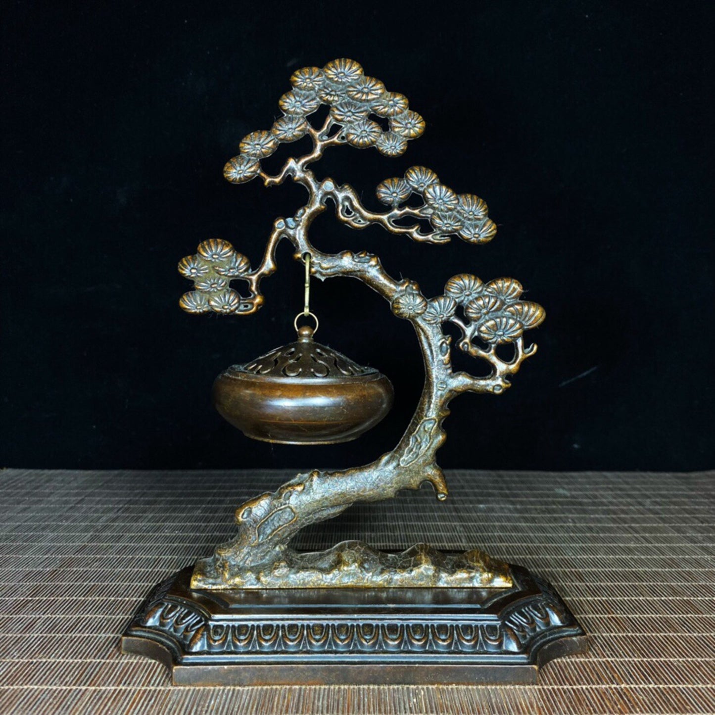 Chinese antique pure copper pine tree hanging furnace incense burner
