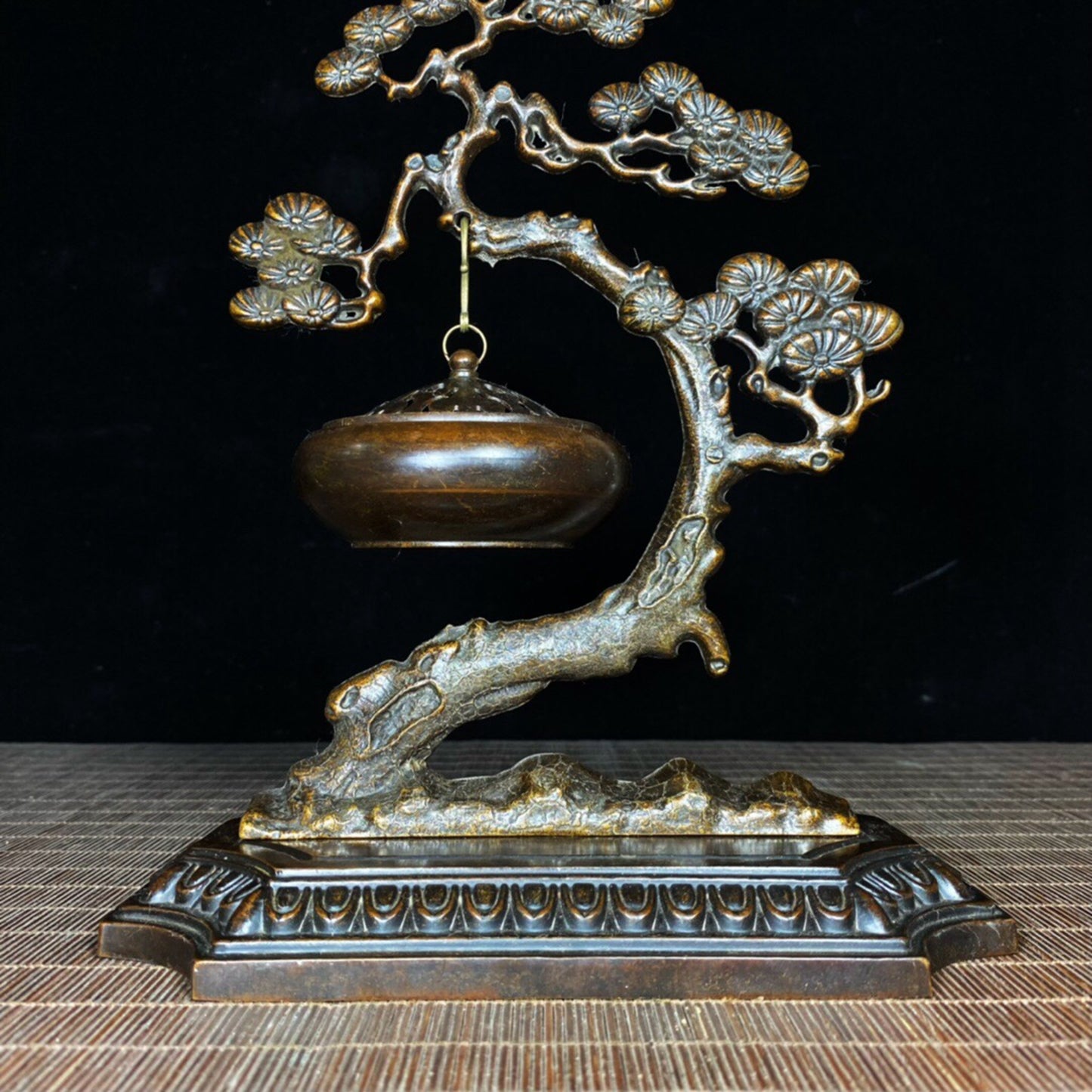 Chinese antique pure copper pine tree hanging furnace incense burner