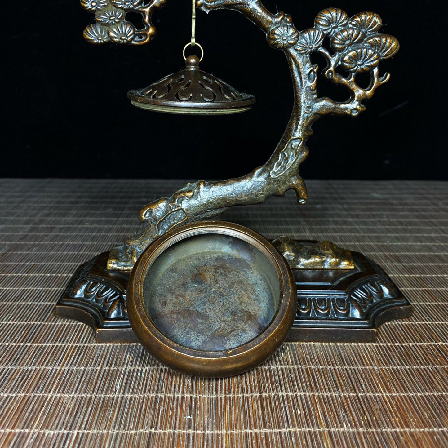 Chinese antique pure copper pine tree hanging furnace incense burner