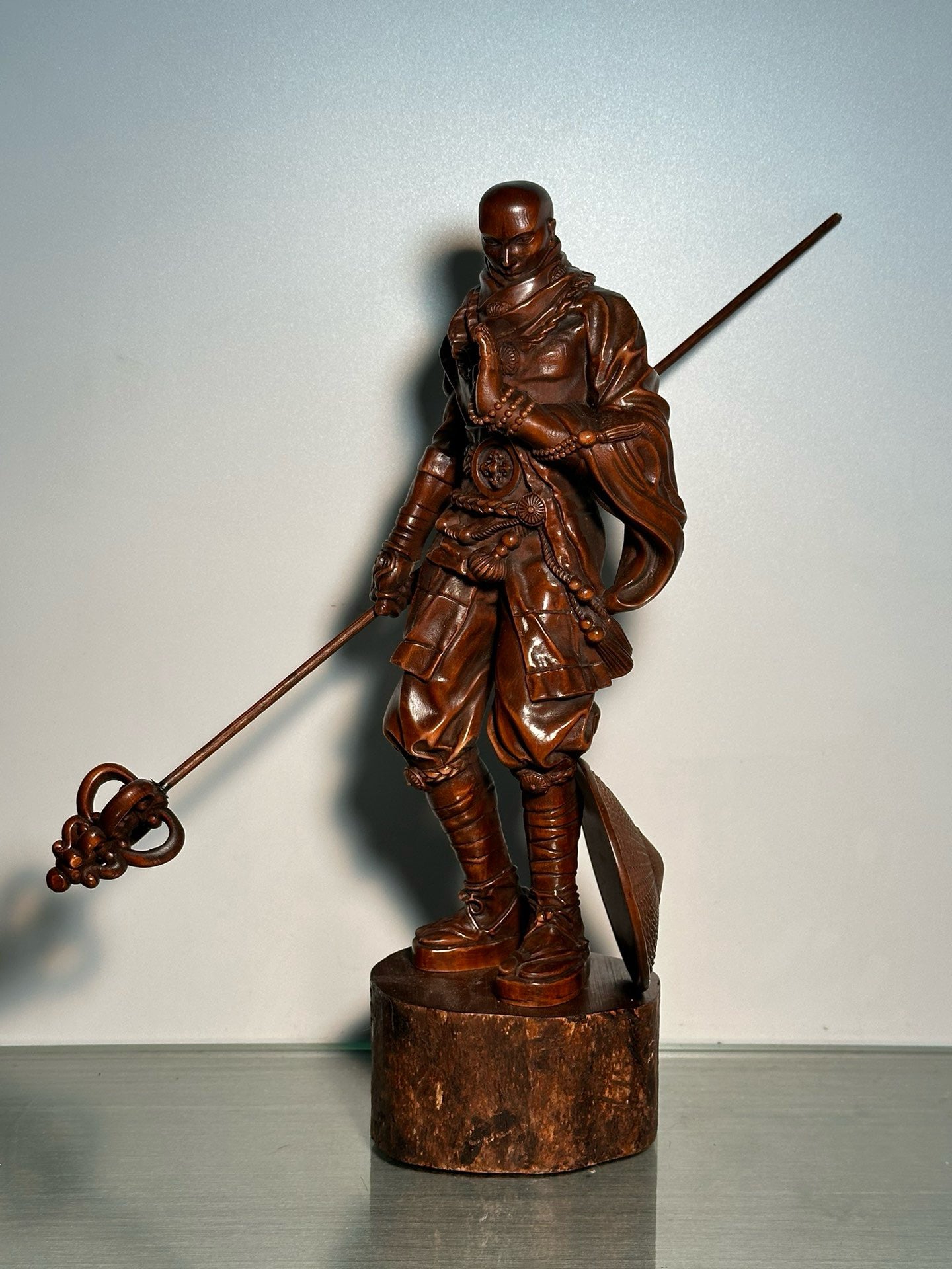 Chinese antique boxwood warrior monk
