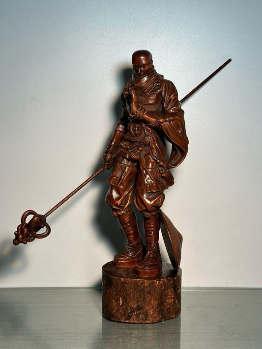 Chinese antique boxwood warrior monk