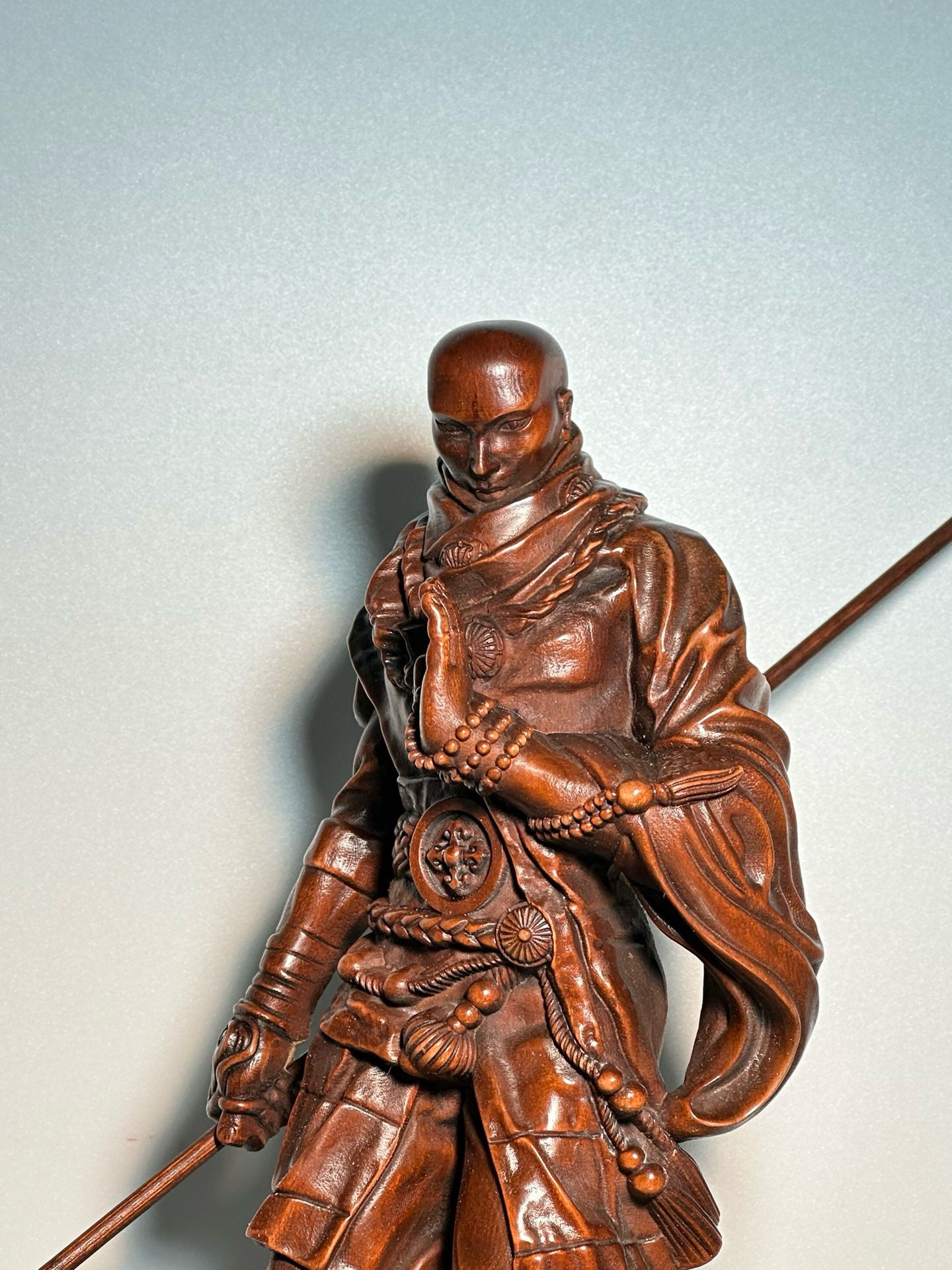 Chinese antique boxwood warrior monk