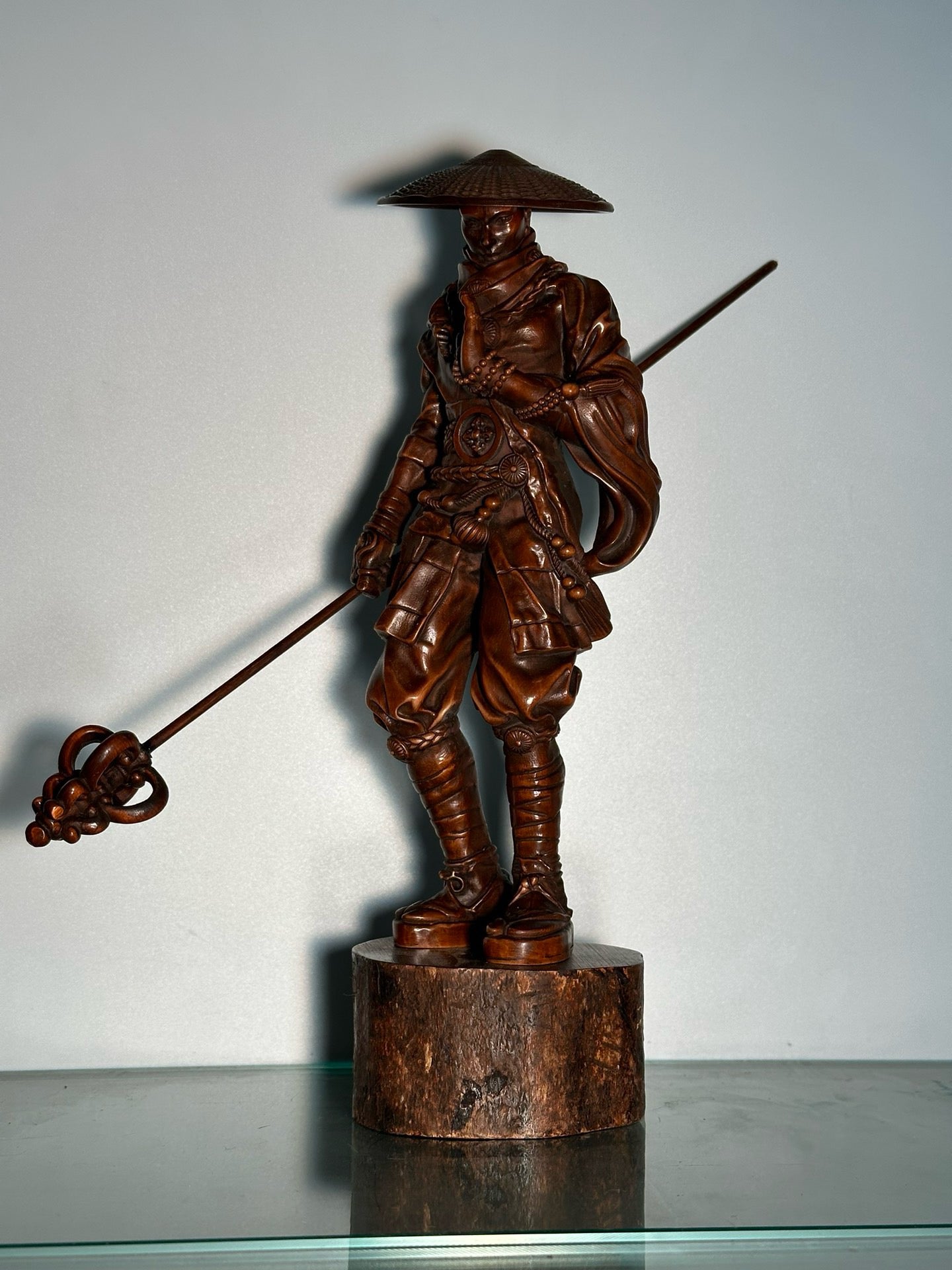 Chinese antique boxwood warrior monk