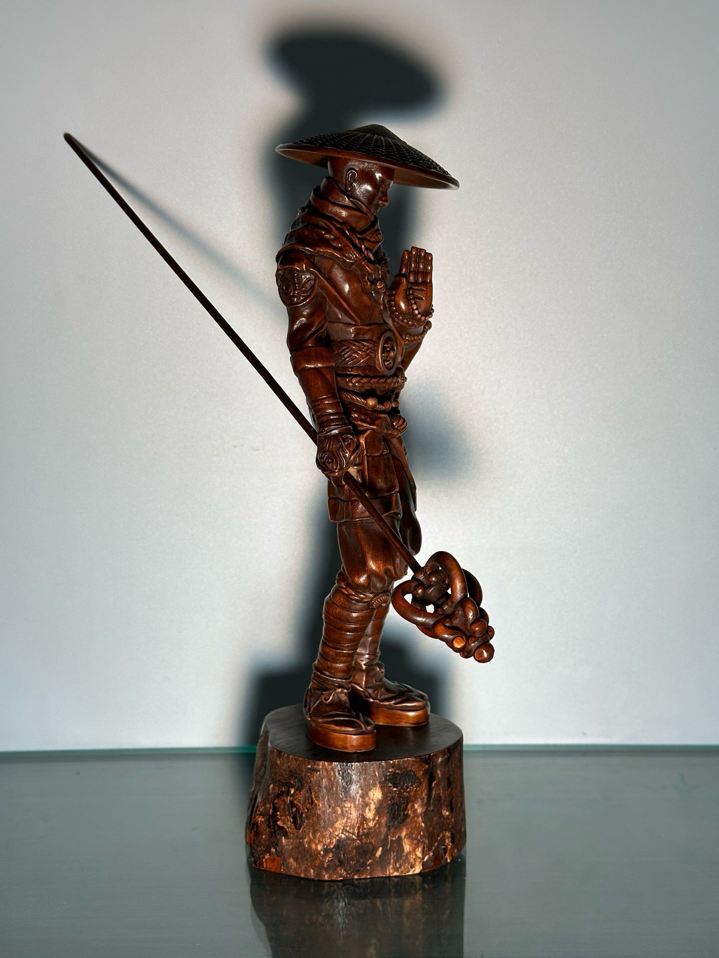 Chinese antique boxwood warrior monk