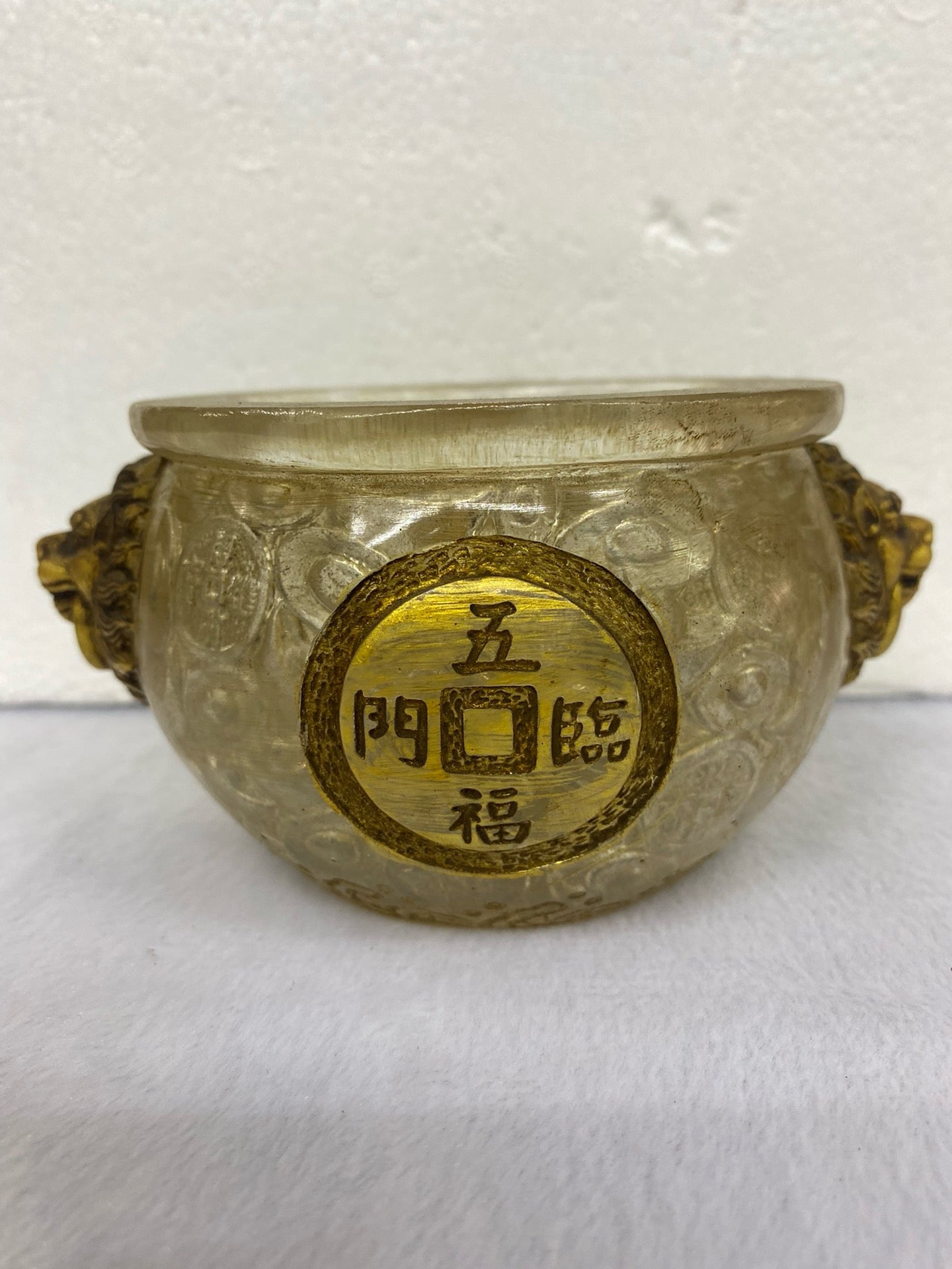 Chinese Antique Glass Gilded Double Beast Ear Treasure Bowl