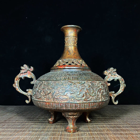 Chinese antique pure copper hundred blessings and longevity character incense burner