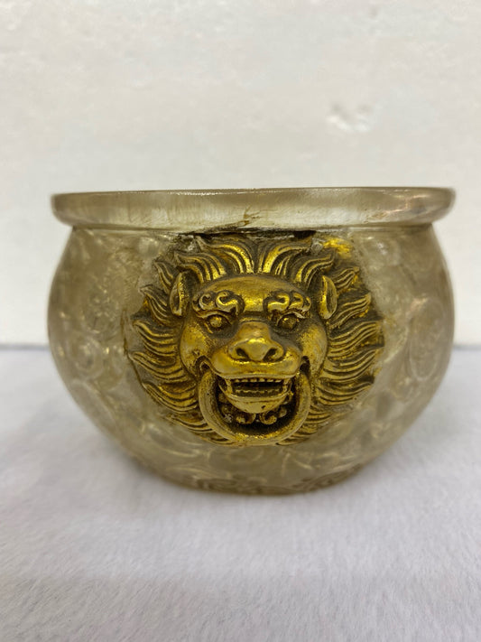 Chinese Antique Glass Gilded Double Beast Ear Treasure Bowl