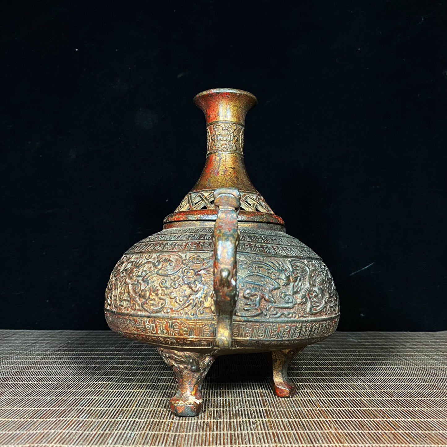 Chinese antique pure copper hundred blessings and longevity character incense burner