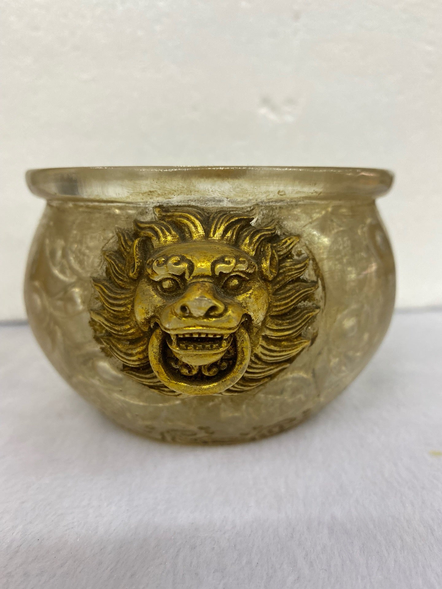 Chinese Antique Glass Gilded Double Beast Ear Treasure Bowl