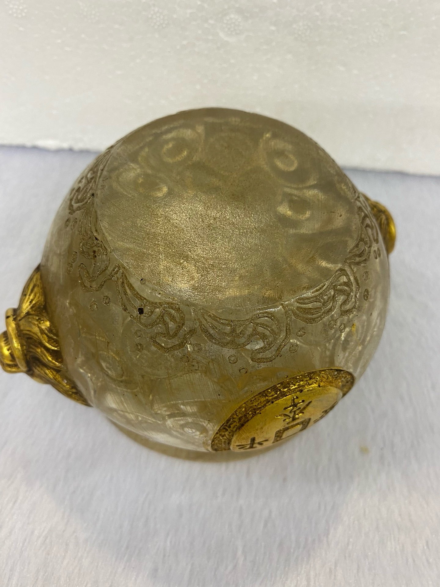 Chinese Antique Glass Gilded Double Beast Ear Treasure Bowl
