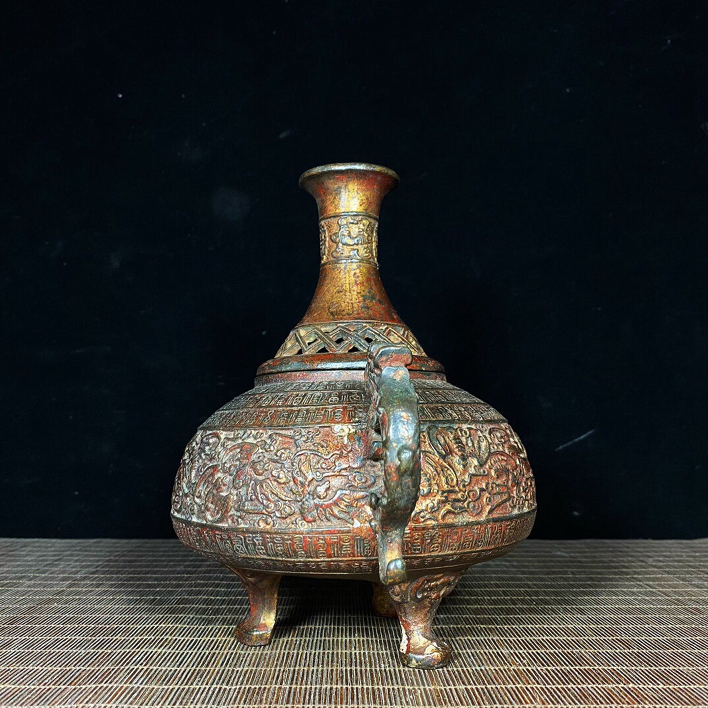 Chinese antique pure copper hundred blessings and longevity character incense burner