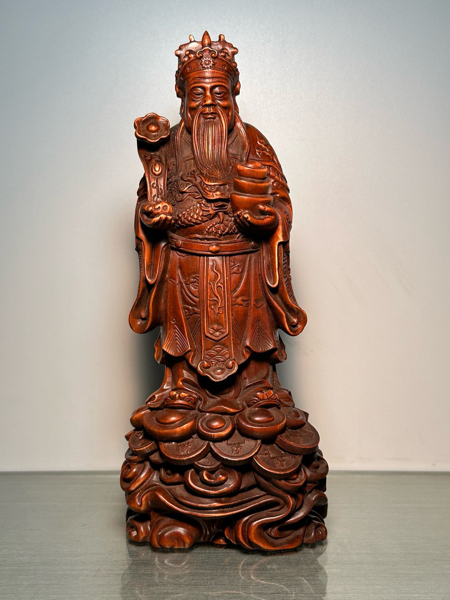 Chinese antique boxwood god of wealth