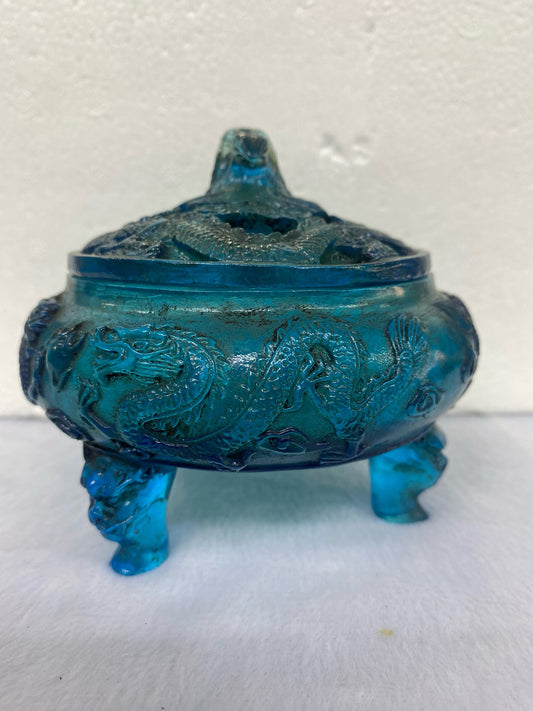 Chinese Antique Glass Three legged Hollow Dragon Pattern Aromatherapy Stove