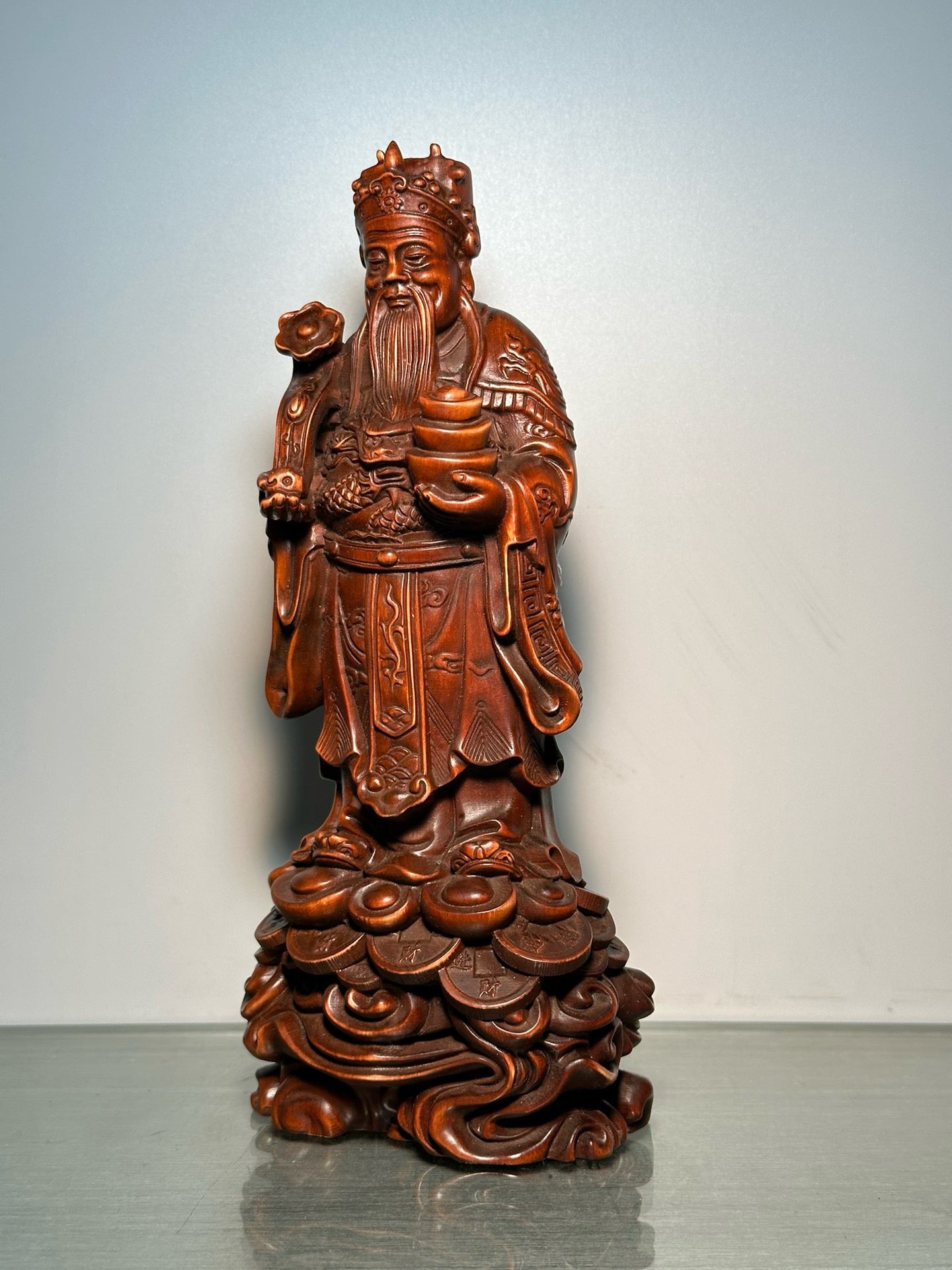 Chinese antique boxwood god of wealth