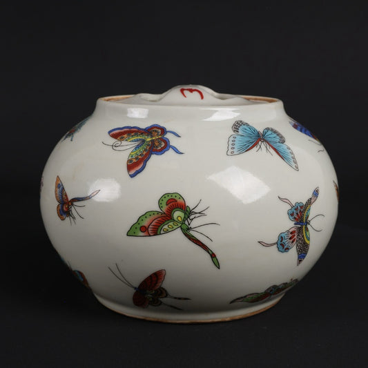 Pink butterfly patterned flat jar