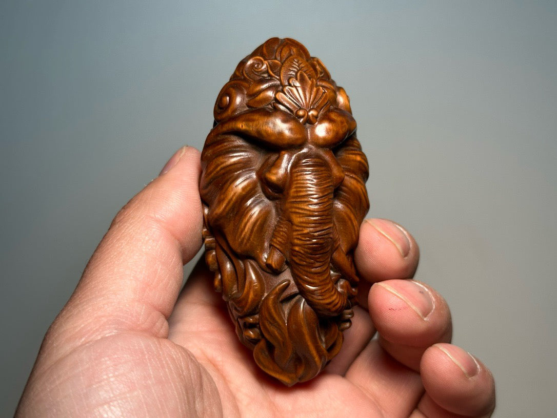 Chinese antique boxwood elephant god