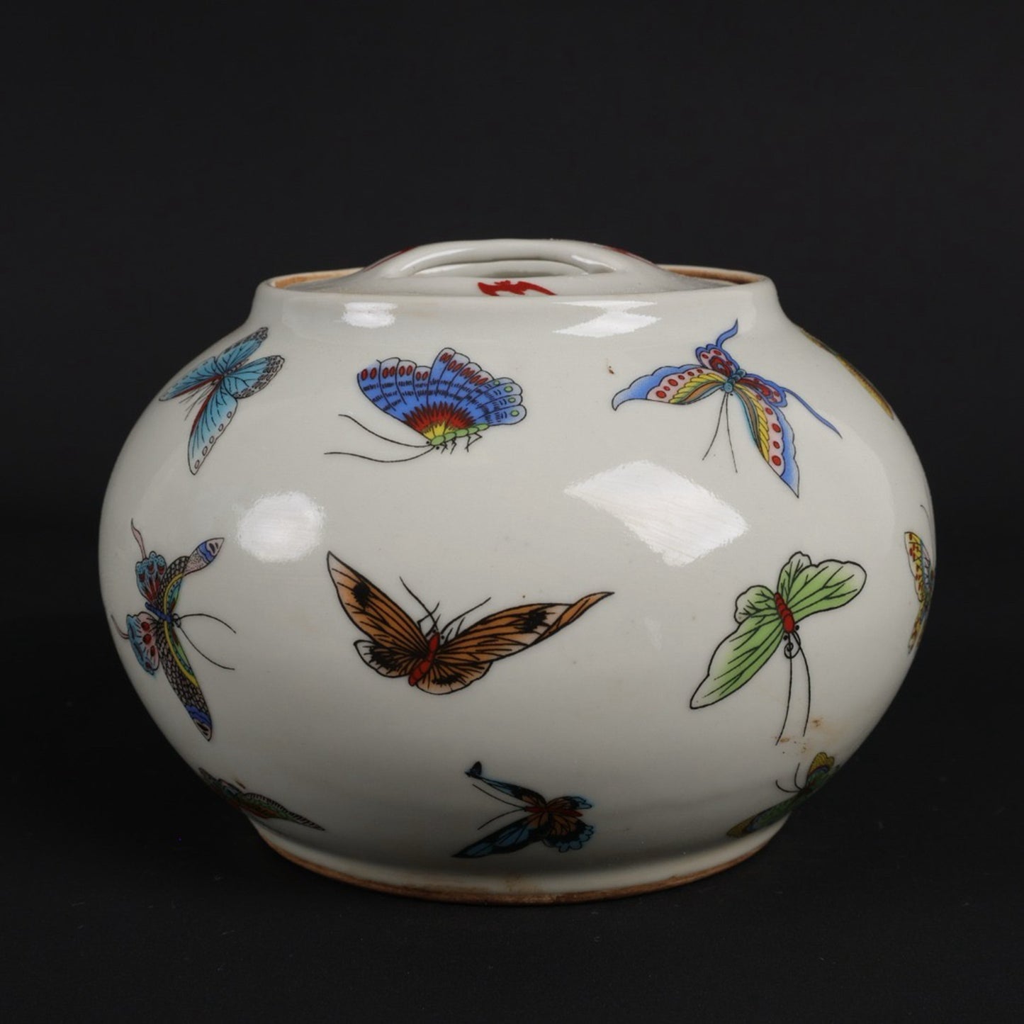 Pink butterfly patterned flat jar