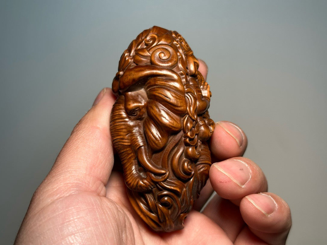 Chinese antique boxwood elephant god