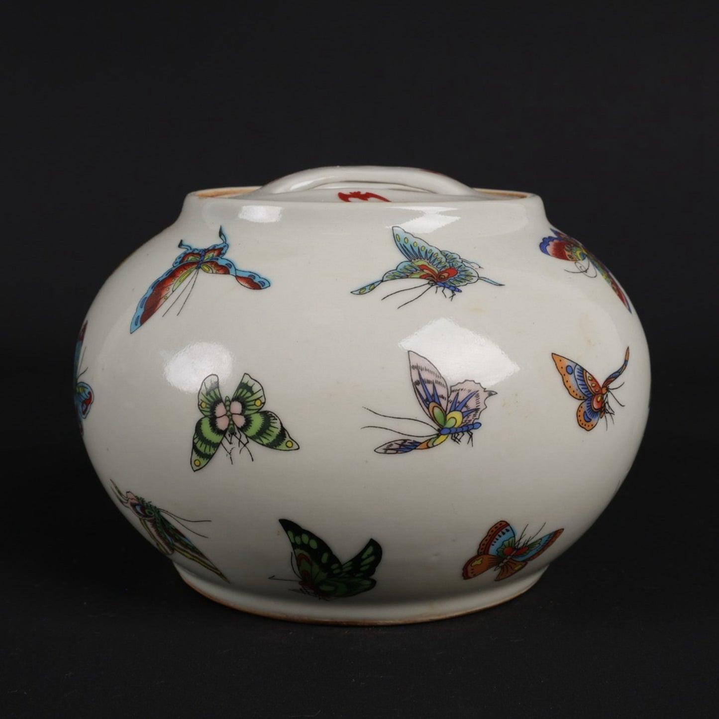 Pink butterfly patterned flat jar