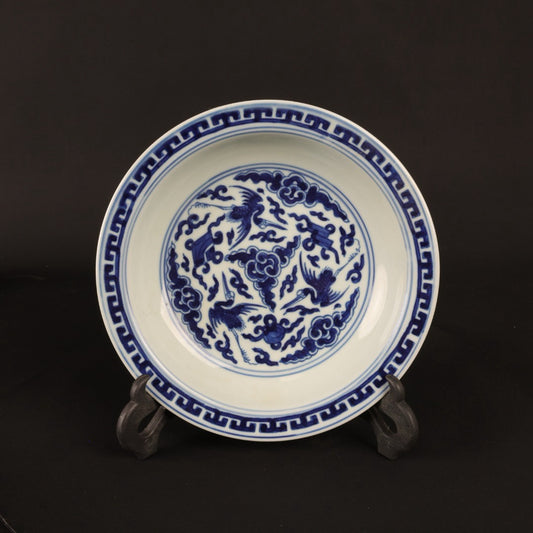 Blue and white crane pattern appreciation plate