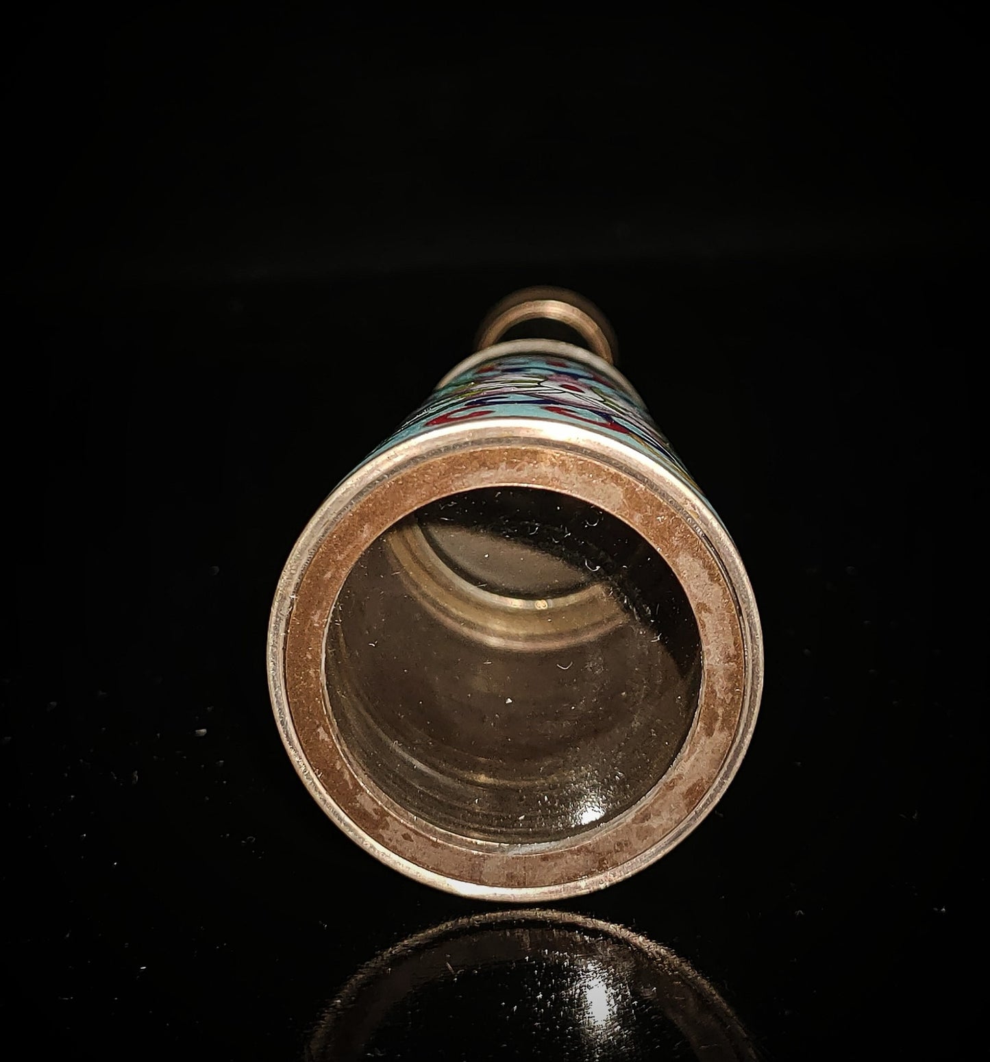 Enamel colored telescope inside wooden box