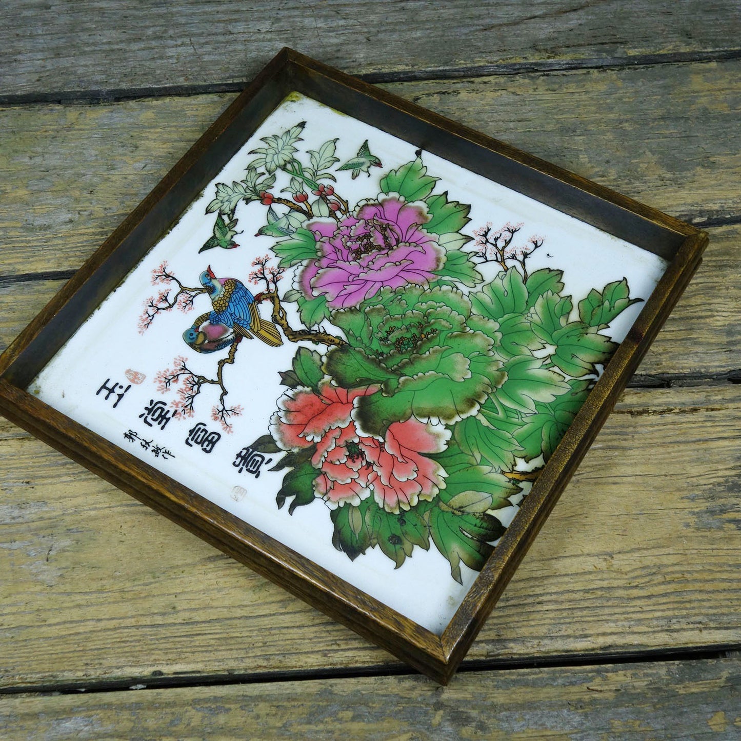 Flower pear wood inlaid hand-painted porcelain plate painting plate tea plate
