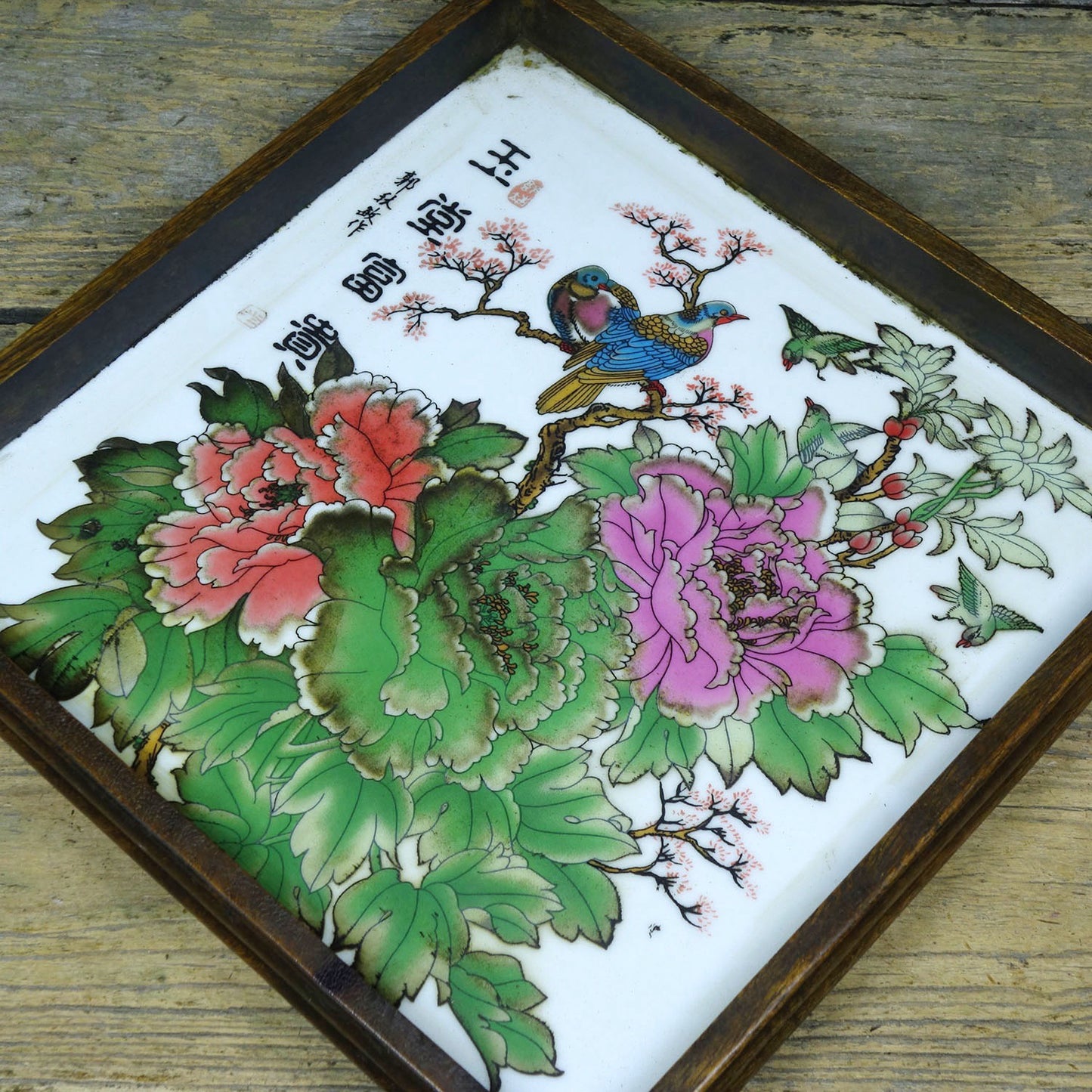 Flower pear wood inlaid hand-painted porcelain plate painting plate tea plate