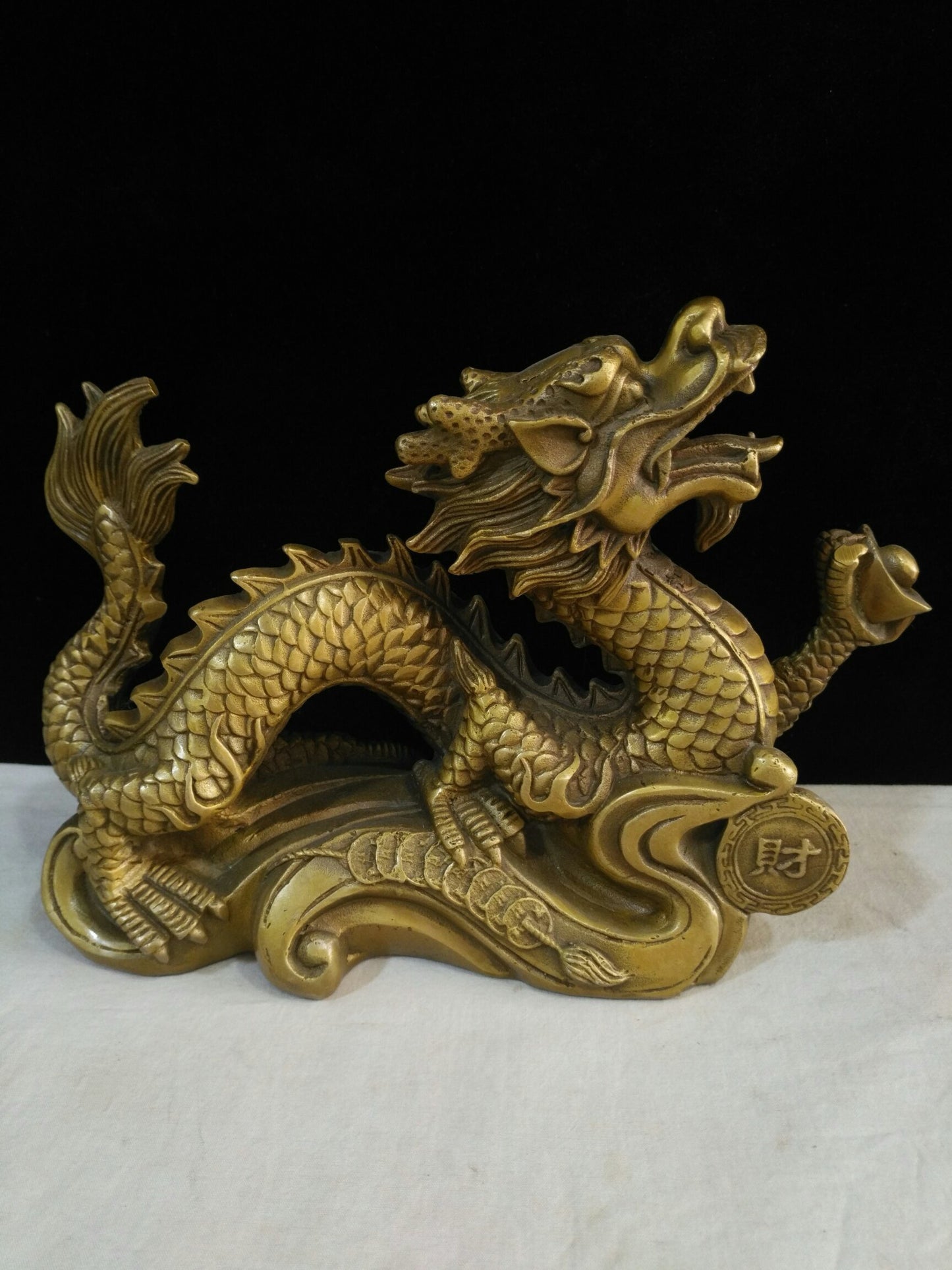 Chinese Antique Pure Copper Zhaocai Golden Dragon