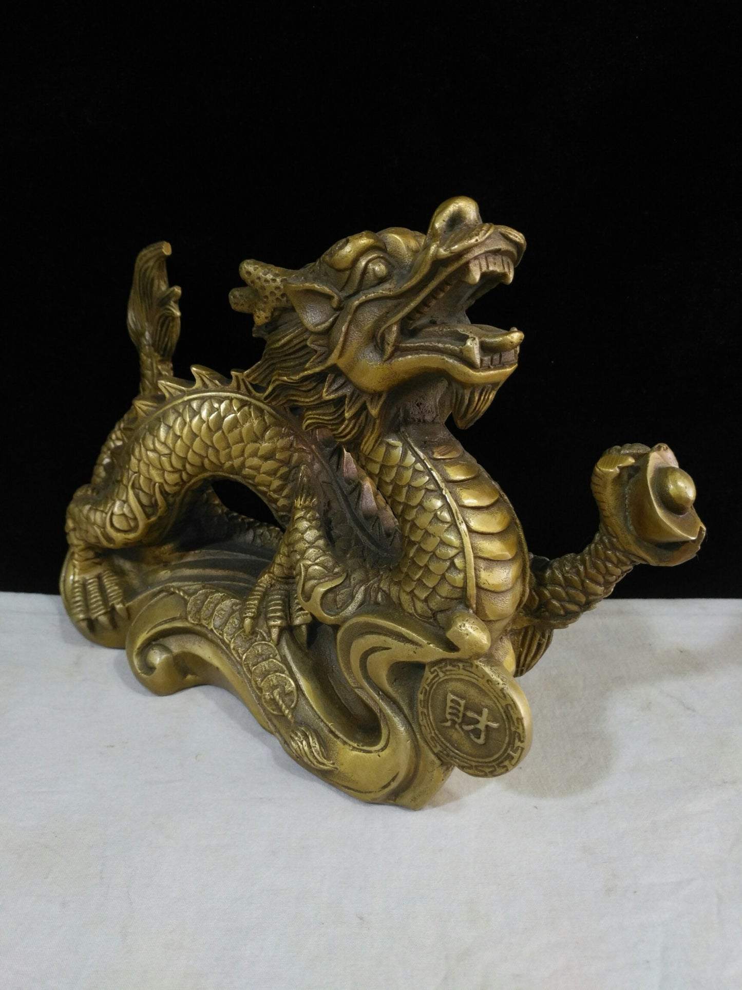 Chinese Antique Pure Copper Zhaocai Golden Dragon