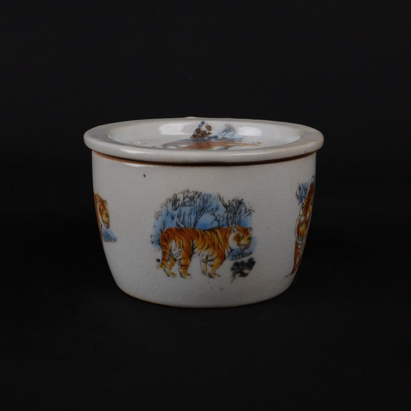Pink Five Tigers Facing the Door Pattern Small Cricket Jar