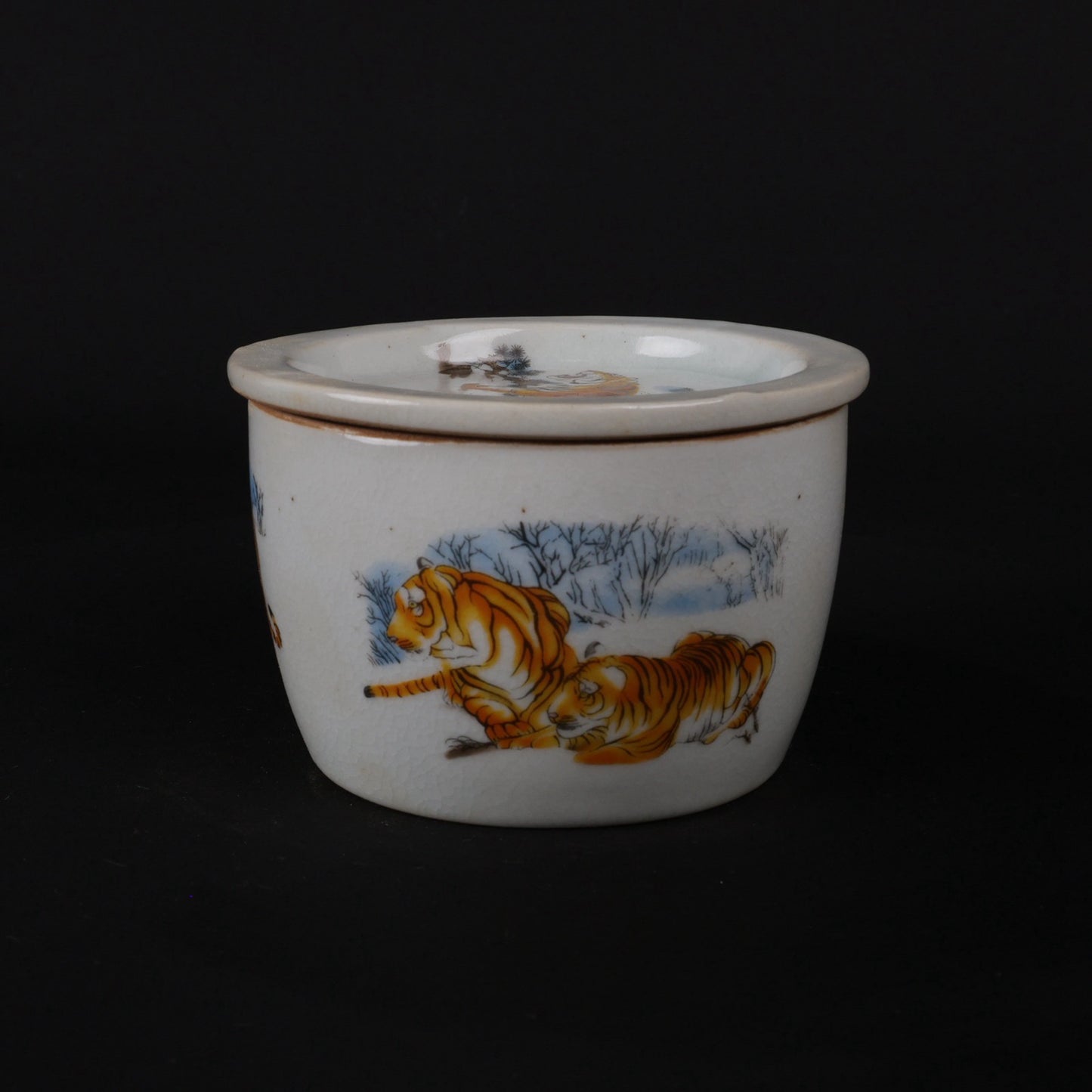 Pink Five Tigers Facing the Door Pattern Small Cricket Jar