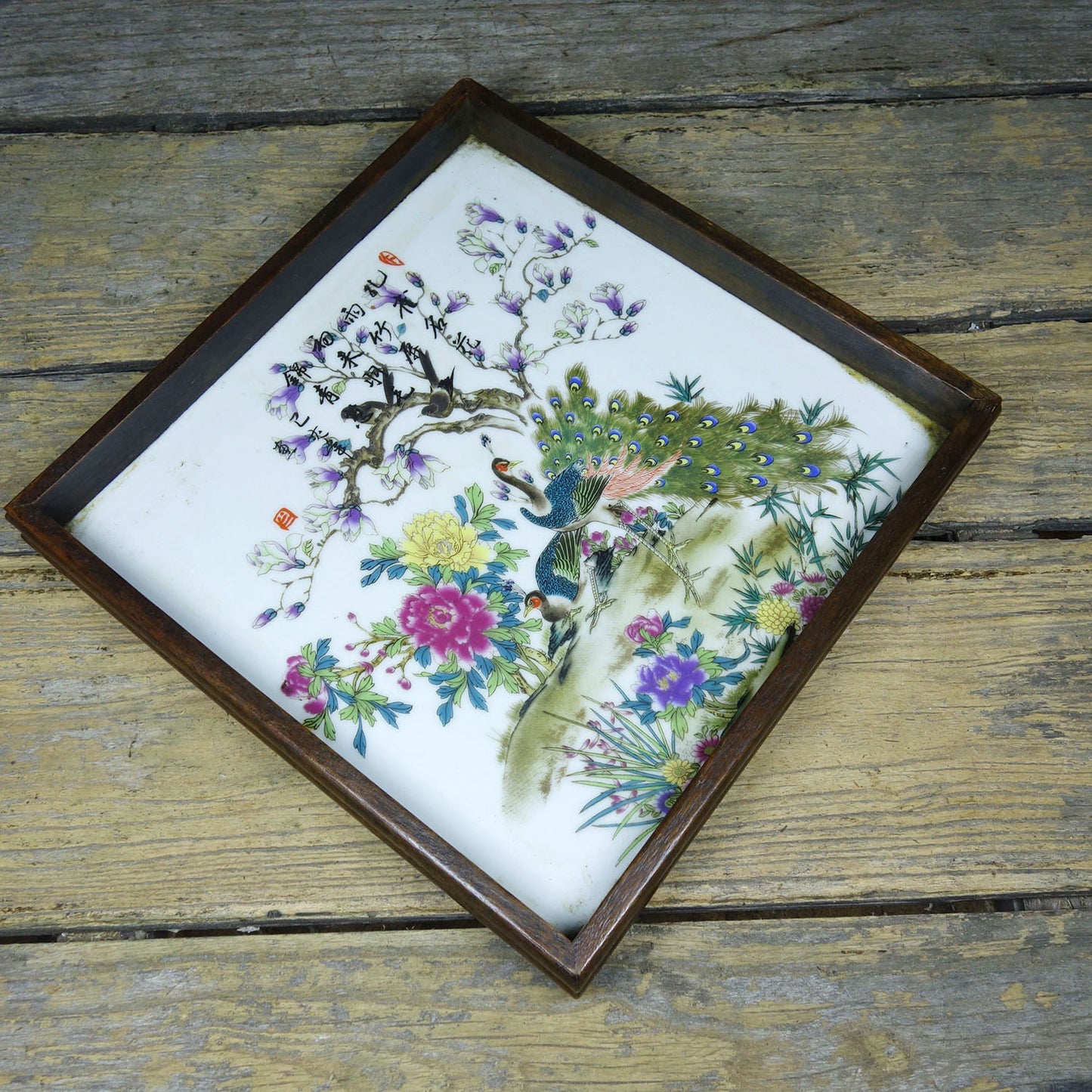 Flower pear wood inlaid hand-painted porcelain plate painting plate tea plate