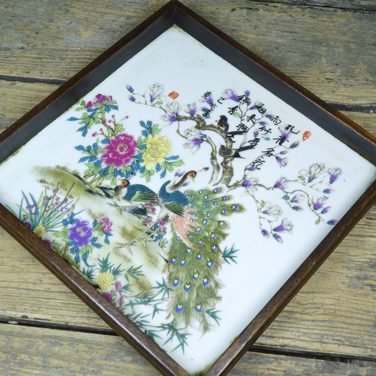 Flower pear wood inlaid hand-painted porcelain plate painting plate tea plate