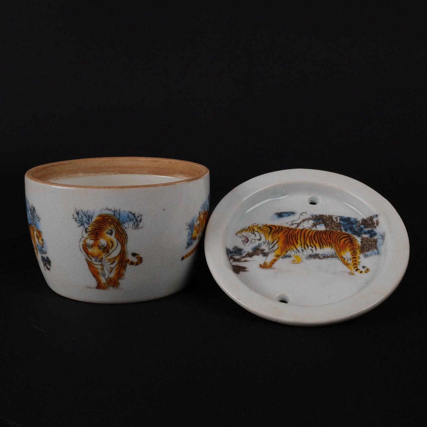 Pink Five Tigers Facing the Door Pattern Small Cricket Jar