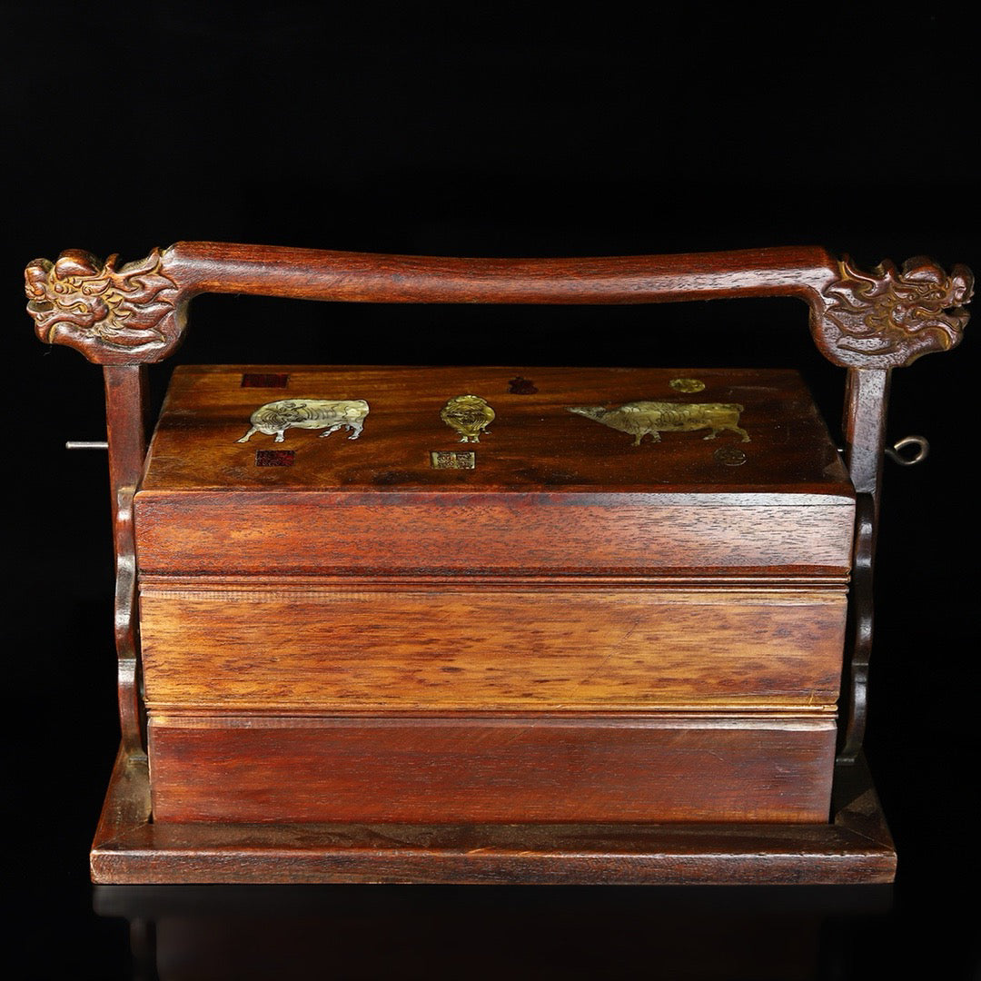 Pear wood inlaid shell portable multi-layer food box
