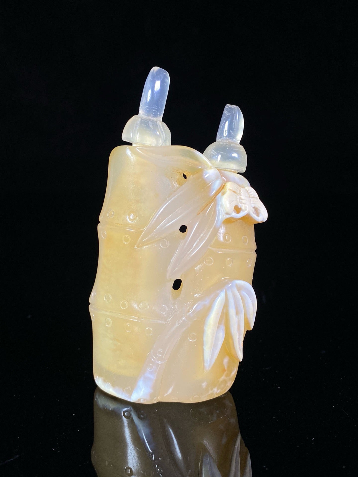 Chinese antique agate bamboo joint shaped double linked snuff bottle