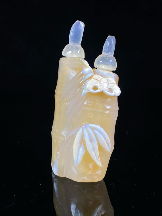 Chinese antique agate bamboo joint shaped double linked snuff bottle