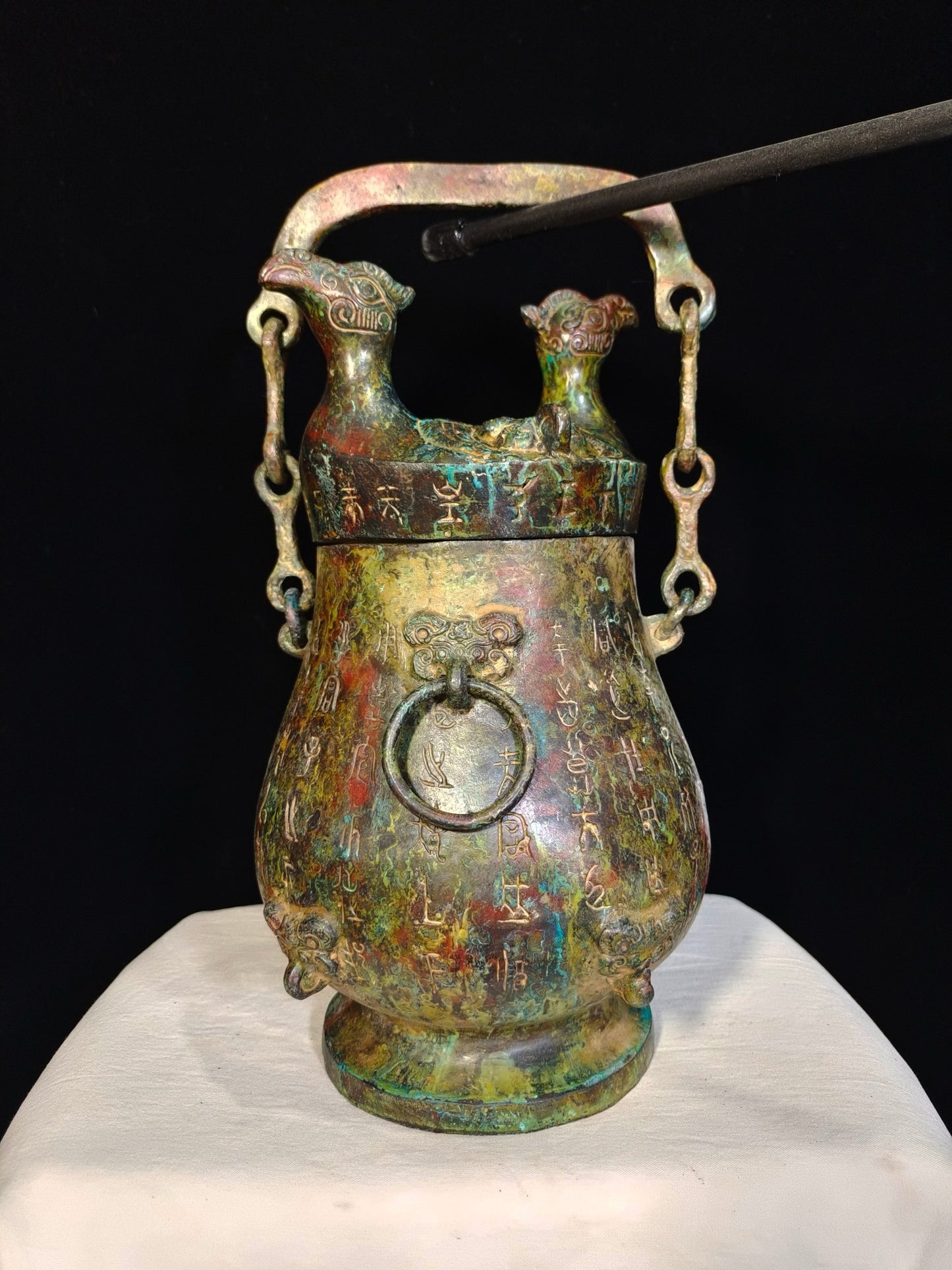 Chinese antique pure copper chain teapot