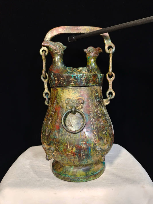Chinese antique pure copper chain teapot