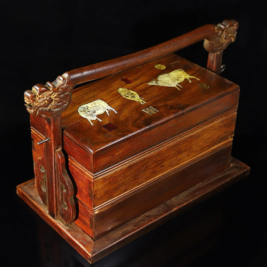 Pear wood inlaid shell portable multi-layer food box