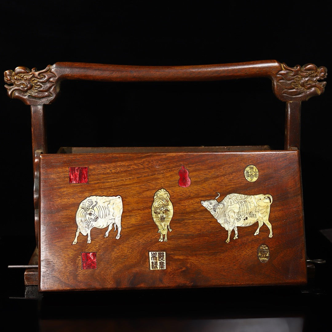 Pear wood inlaid shell portable multi-layer food box