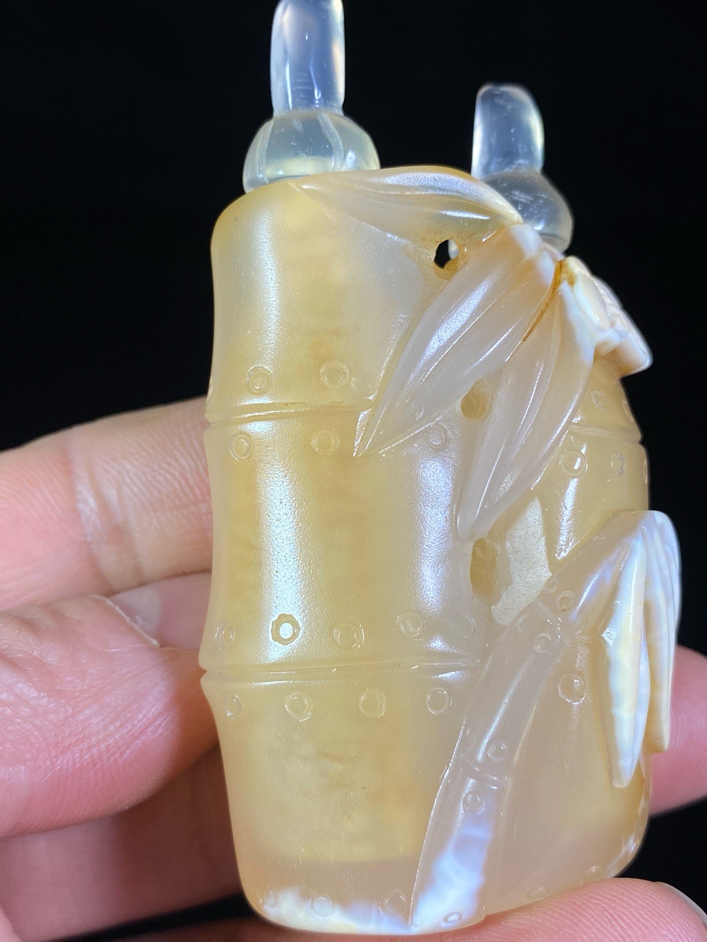 Chinese antique agate bamboo joint shaped double linked snuff bottle