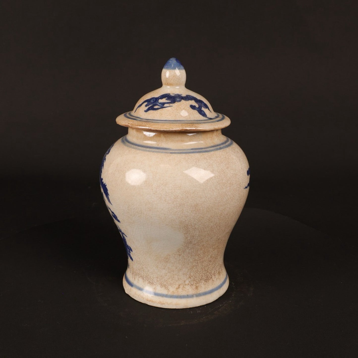 Blue and white split dragon patterned small general jar