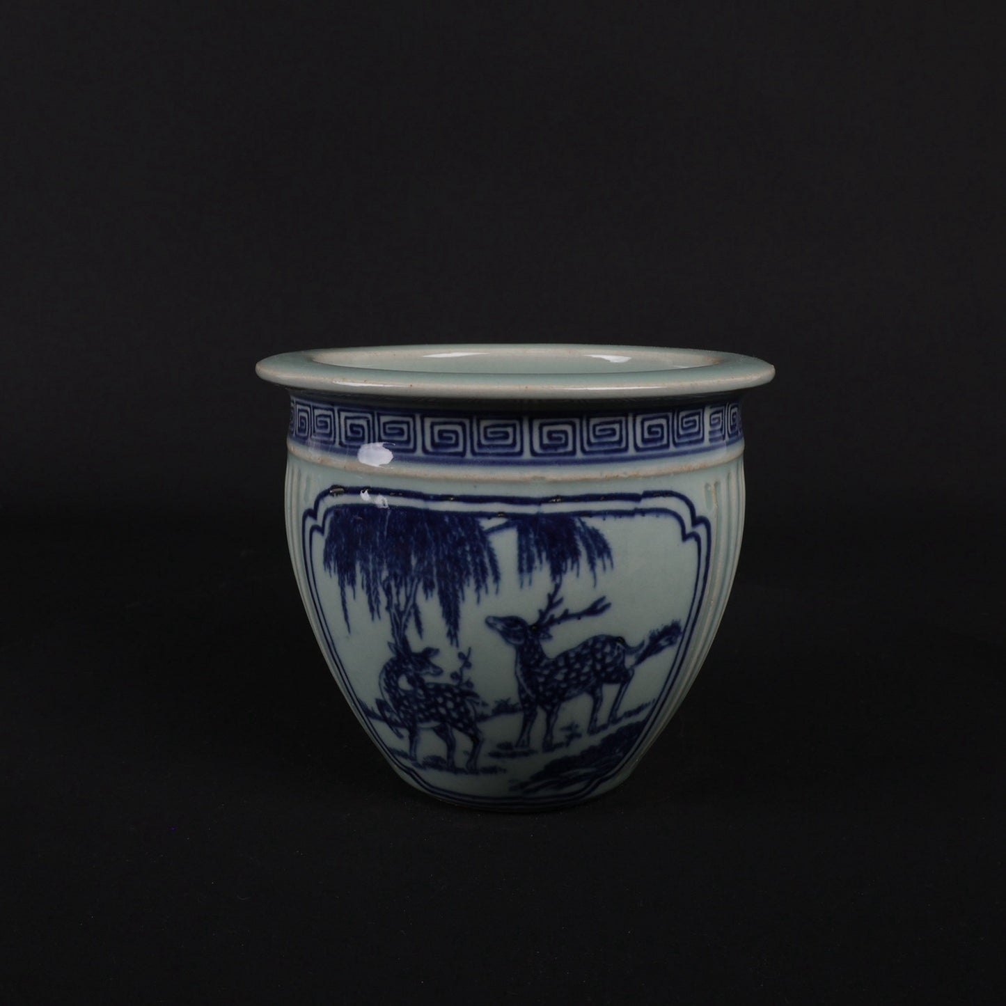 Blue and white double deer patterned small jar