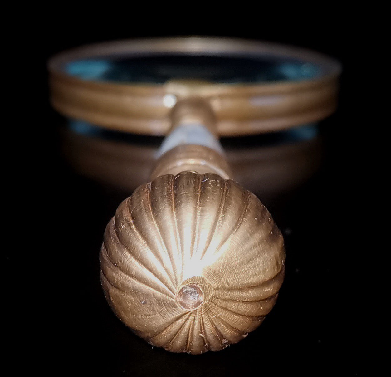 Copper inlaid seashell magnifying glass