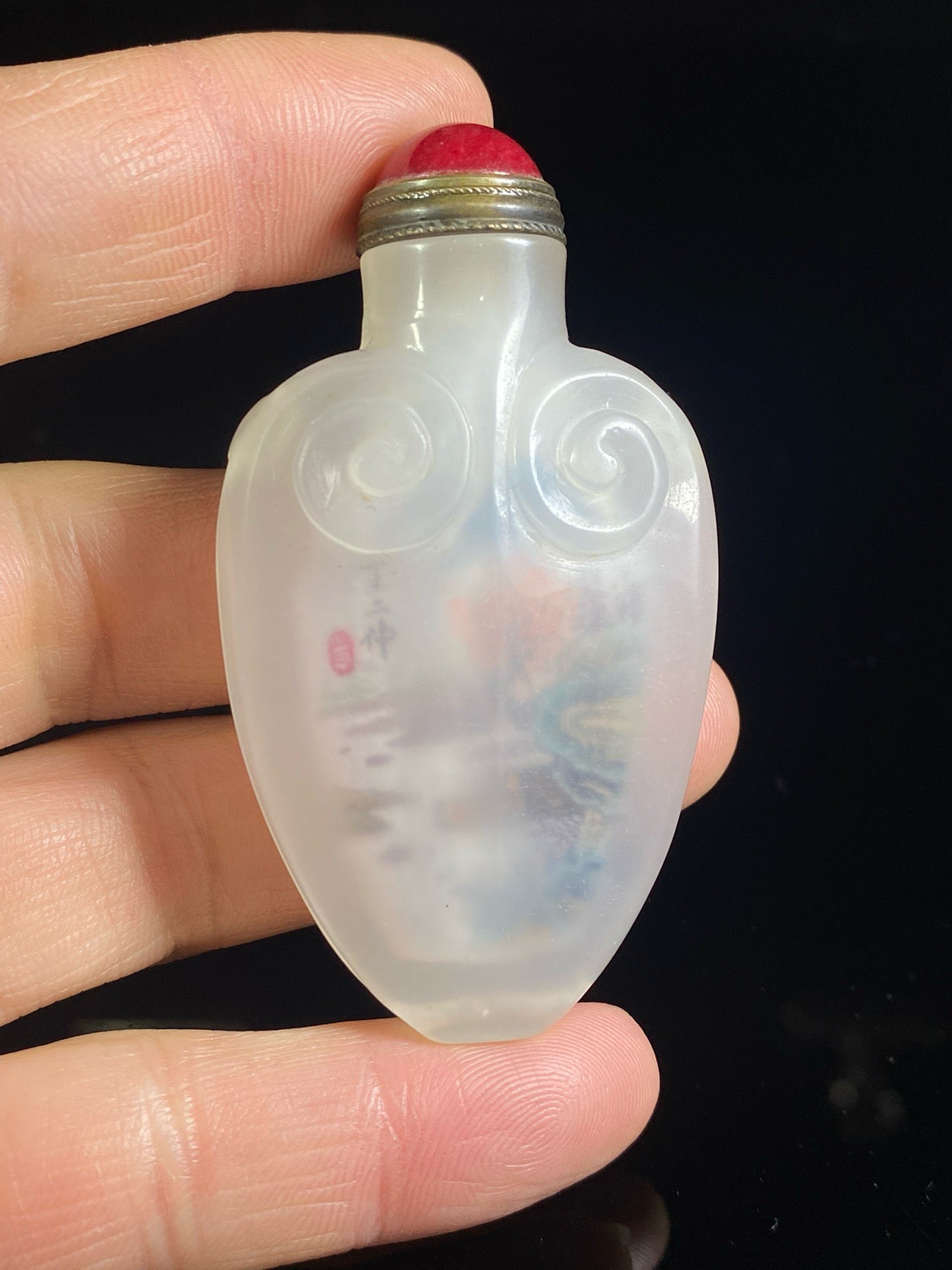 Chinese antique agate carved Ruyi inner painting snuff bottle