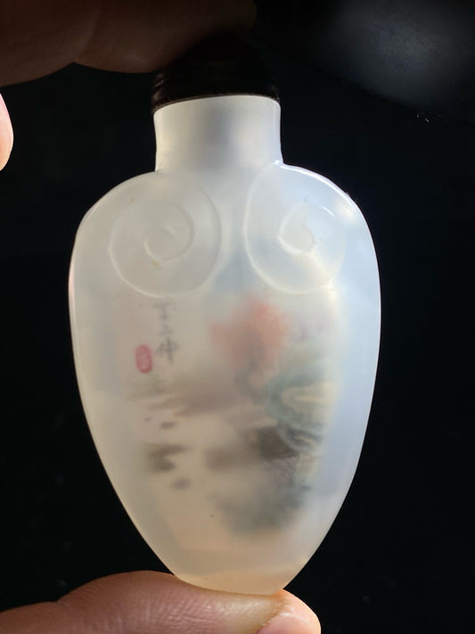 Chinese antique agate carved Ruyi inner painting snuff bottle