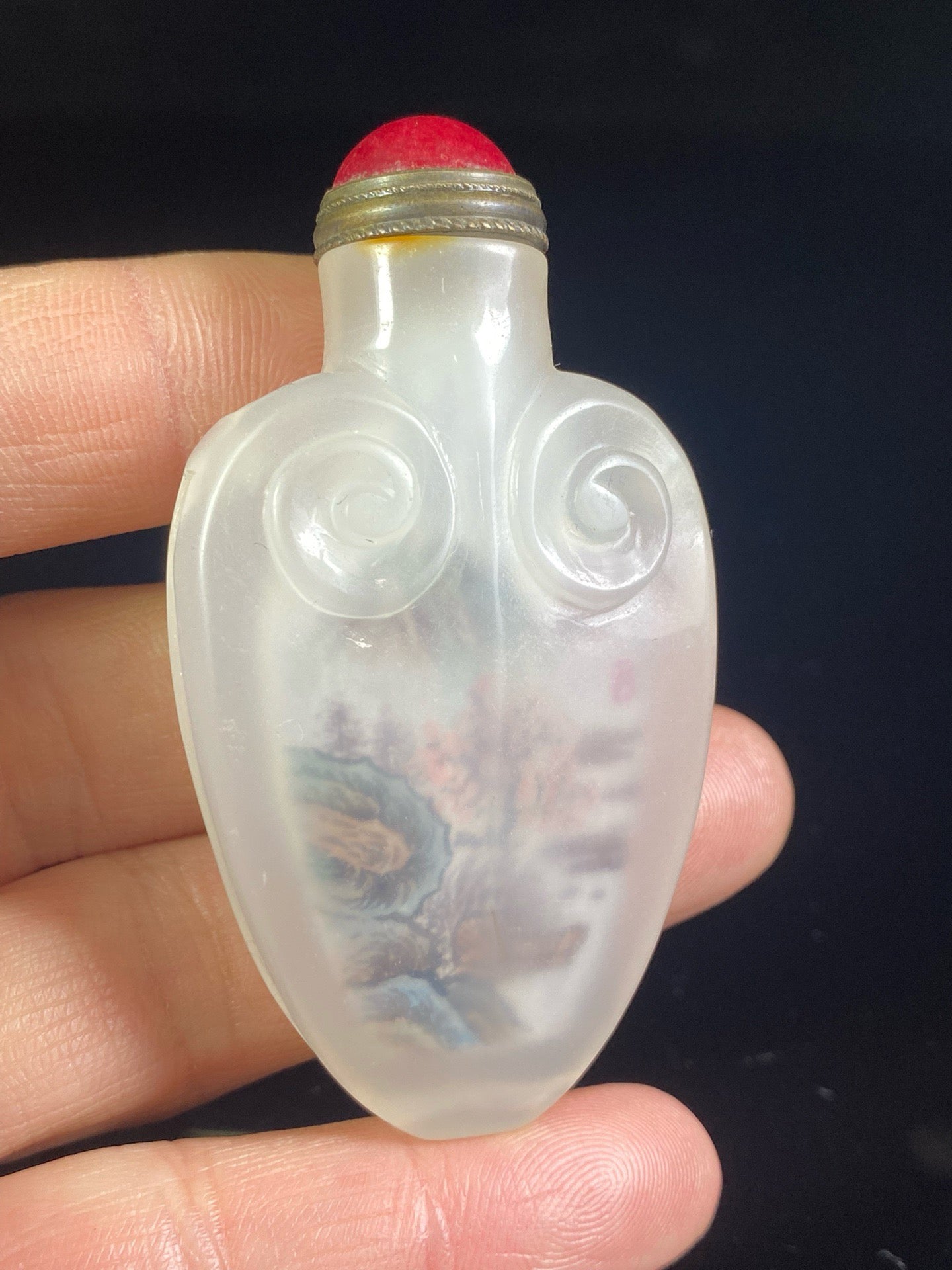 Chinese antique agate carved Ruyi inner painting snuff bottle