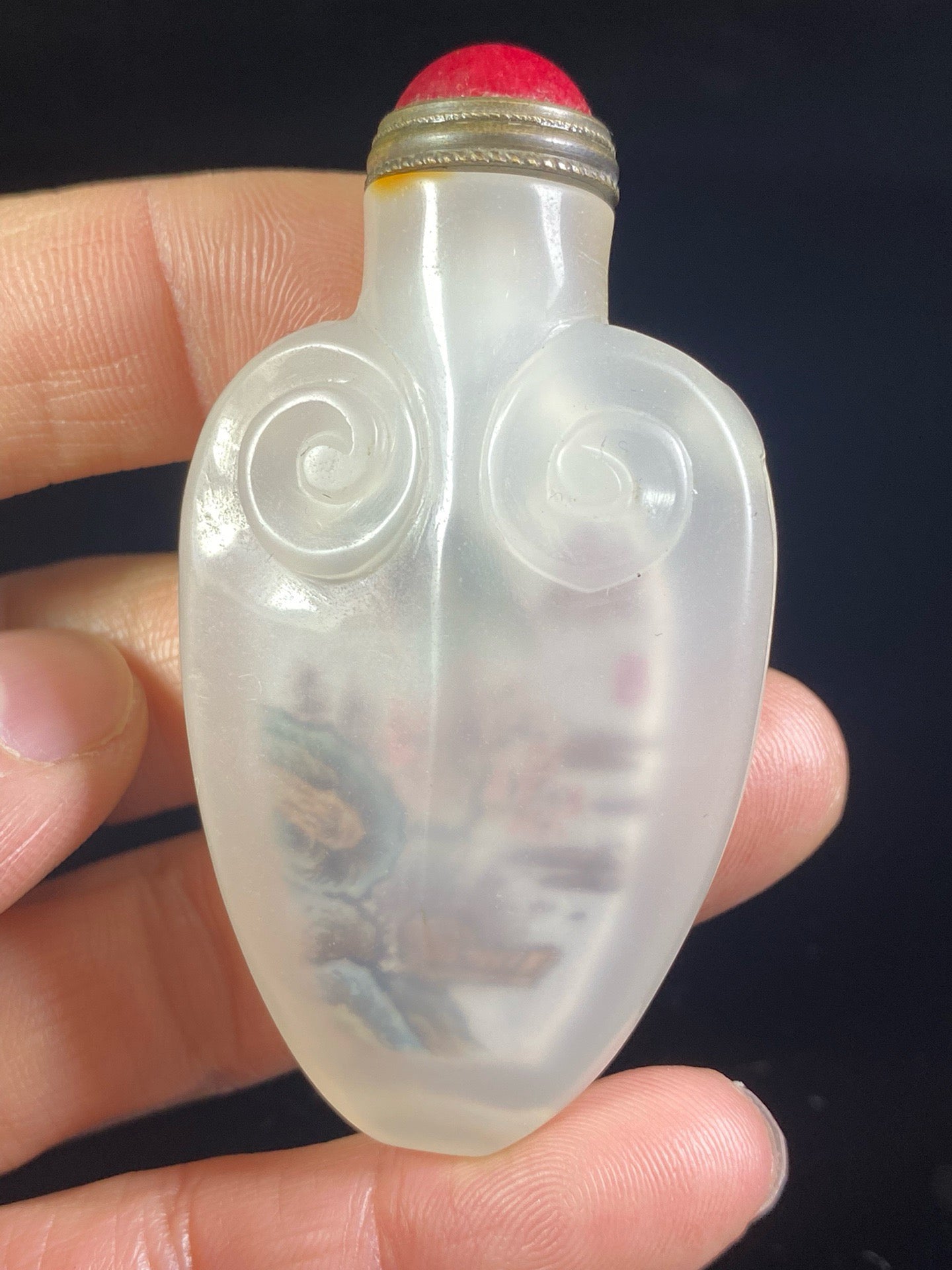 Chinese antique agate carved Ruyi inner painting snuff bottle