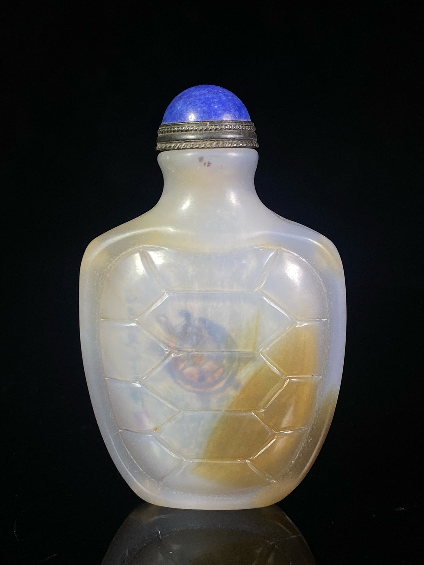 Chinese antique agate carved turtle shell with painted inside snuff bottle